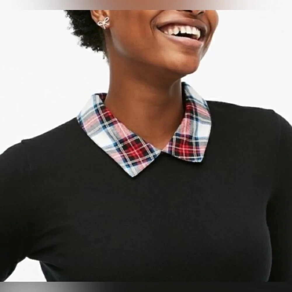 J. Crew Black Top with Red Plaid Collar